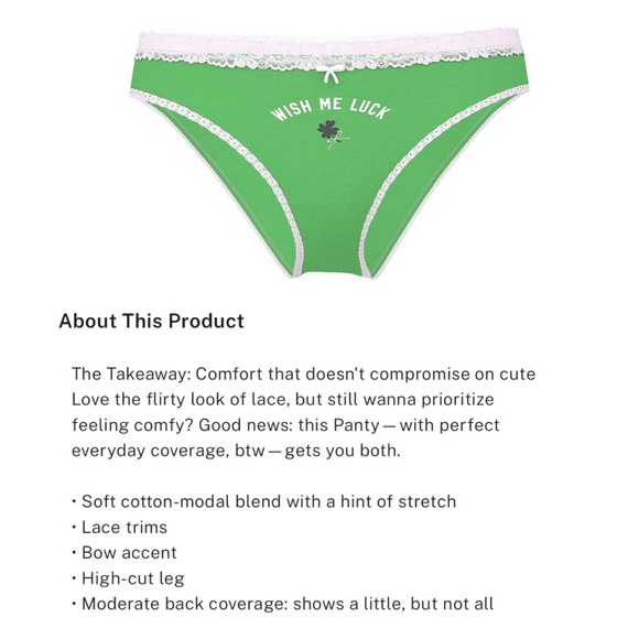 🍀VS PINK Cotton Lace Trim Scoop Bralette & Cheeky Panty Wild Green GOOD LUCK M/L - Picture 13 of 16